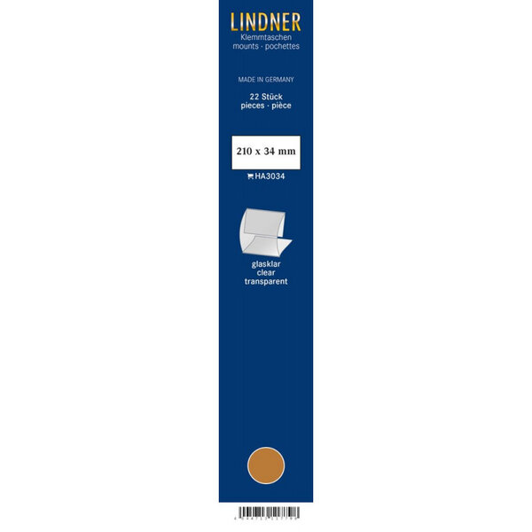 Bandes Klemmfix double soudure 210 x 34 mm pour timbres-poste. Fond - Transparent
