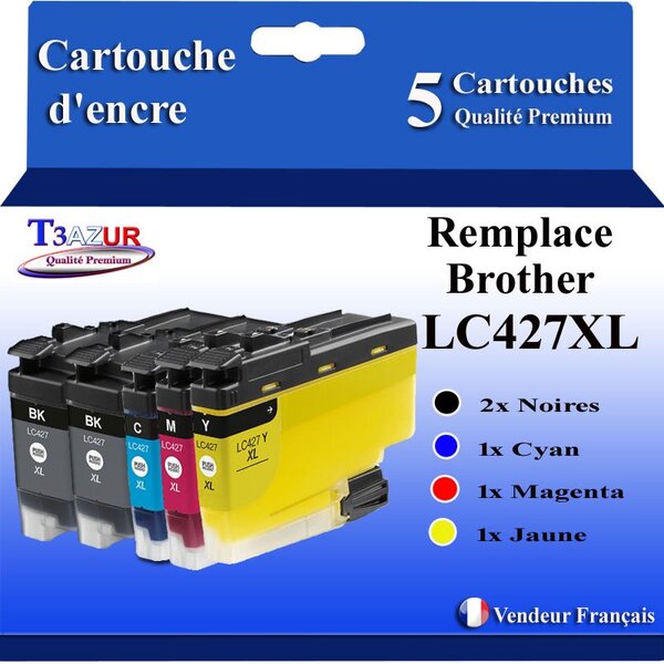 T3AZUR- 5x Cartouches compatibles avec Brother LC427 XL pour Brother HL-J6010DW