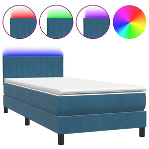 vidaXL Sommier à lattes de lit et matelas et LED bleu foncé 80x220 cm velours