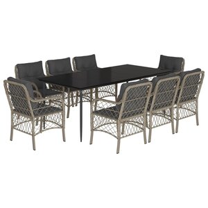 vidaXL Ensemble à manger de jardin et coussins 9 Pièces gris clair rotin