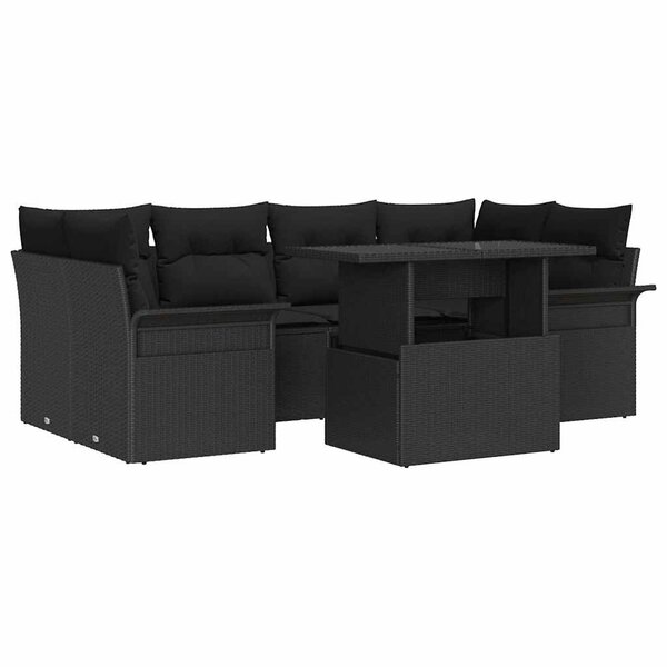 vidaXL Ensemble de canapé de jardin avec coussin 7 Pièces Noir Poly rotin