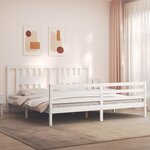 vidaXL Cadre de lit avec tête de lit blanc Super King Size bois massif