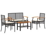 vidaXL Salon de jardin 4 Pièces avec coussins Noir Résine tressée