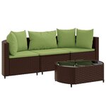 vidaXL Salon de jardin 4 Pièces avec coussins marron résine tressée