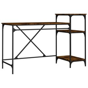 vidaXL Bureau et étagères chêne fumé 135x50x90cm bois d'ingénierie/fer