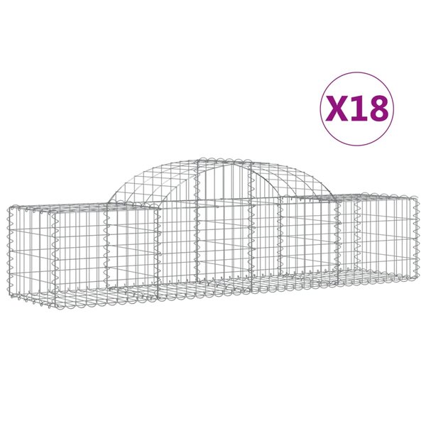 vidaXL Paniers à gabions arqués 18 Pièces 200x50x40/60 cm fer galvanisé