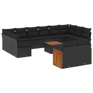 vidaXL Salon de jardin avec coussins 13 Pièces noir résine tressée