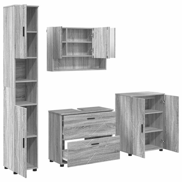 vidaXL Ensemble de mobilier de salle de bain 4 Pièces Gris Sonoma