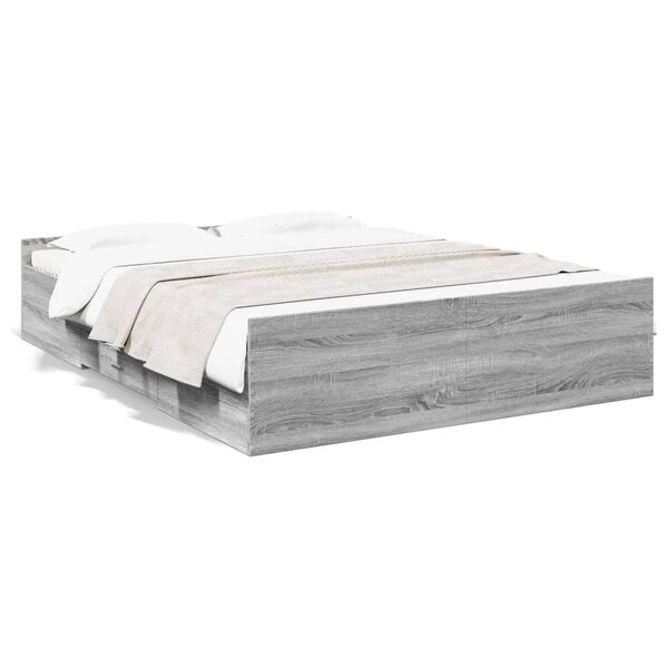 vidaXL Cadre de lit avec tiroirs sans matelas sonoma gris 140x200 cm
