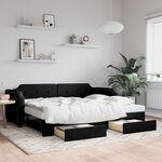 vidaXL Lit de jour avec gigogne et tiroirs noir 90x190 cm tissu