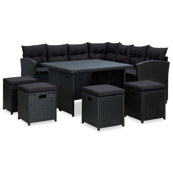 vidaXL Salon de jardin 6 Pièces avec coussins résine tressée noir