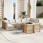 vidaXL Salon de jardin avec coussins 10 Pièces beige résine tressée