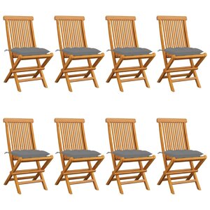 vidaXL Chaises de jardin et coussins gris lot de 8 Bois de teck massif