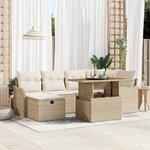 Ensemble de 7 pièces canapé de jardin avec coussins poly rotin beige