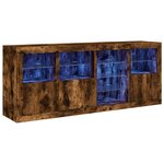 vidaXL Buffet avec lumières LED chêne fumé 164x37x67 cm