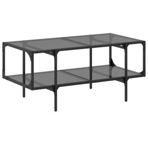 vidaXL Table basse avec dessus en verre noir 98 5x50x45 cm acier