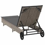 vidaXL Chaise longue avec roues et coussin gris résine tressée