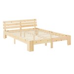 Lit en Bois 180x200 cm Naturel - Lit Double avec 2 Matelas à ressorts - Massif