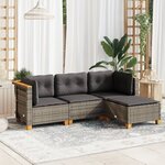 vidaXL Salon de jardin 4 Pièces avec coussins gris résine tressée
