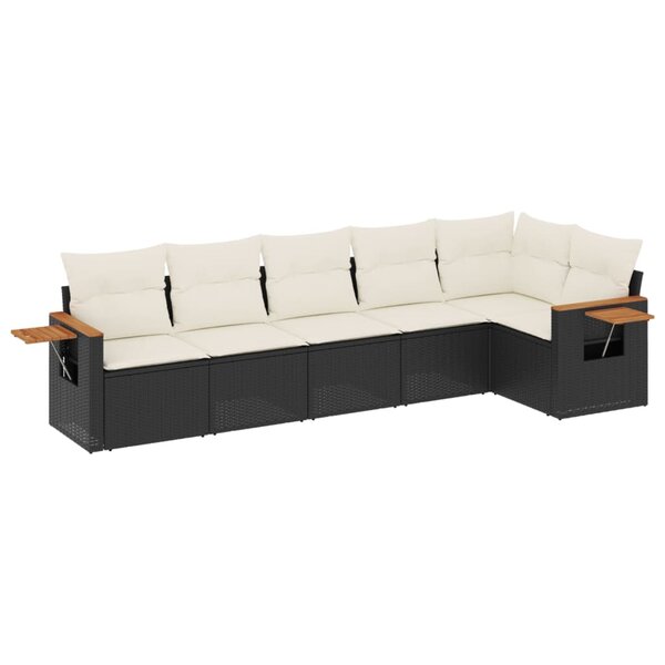 vidaXL Salon de jardin 6 Pièces avec coussins noir résine tressée