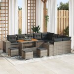 Ensemble de canapé de jardin vidaXL 13 pièces avec coussins gris en rotin poly et acacia
