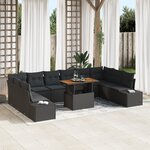 vidaXL Ensemble de salle à manger de jardin de 11 pièces avec coussins en poly rattan noir et acacia