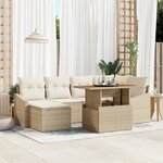 vidaXL Ensemble de salle à manger de jardin 7 pièces avec coussins Beige Poly Rotin Acacia