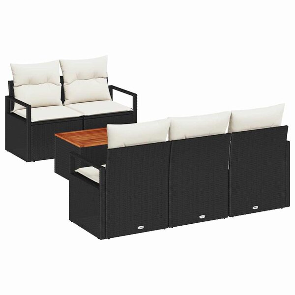 vidaXL Ensemble de canapé de jardin avec coussin 6 Pièces Noir Poly rotin