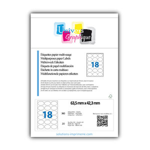 Lot de 20 planches a4 de 18 étiquettes à bords vifs 63 5 x 42 3 mm en papier blanc 70g/m² multifonction