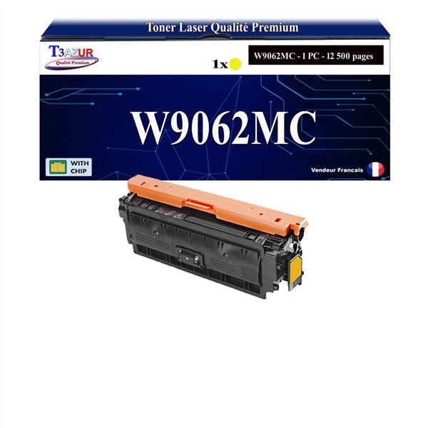 T3AZUR - Toner compatible avec W9062MC Jaune compatible avec HP Color LaserJet Managed E55040  MFP E57540c  E57540dn