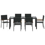 vidaXL Ensemble de salle à manger pour jardin 7 Pièces Noir