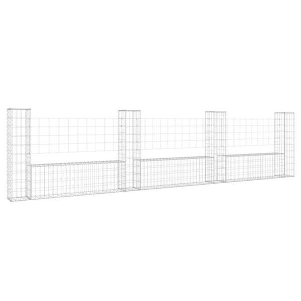 vidaXL Panier de gabion en forme de U avec 4 poteaux Fer 380x20x100 cm