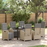 Ensemble de salle à manger de jardin 7 pièces avec coussins beige poly rotin