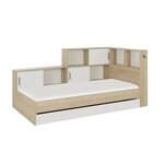 Lit enfant avec rangements décor blanc et châtaignier - 90 x 200 cm