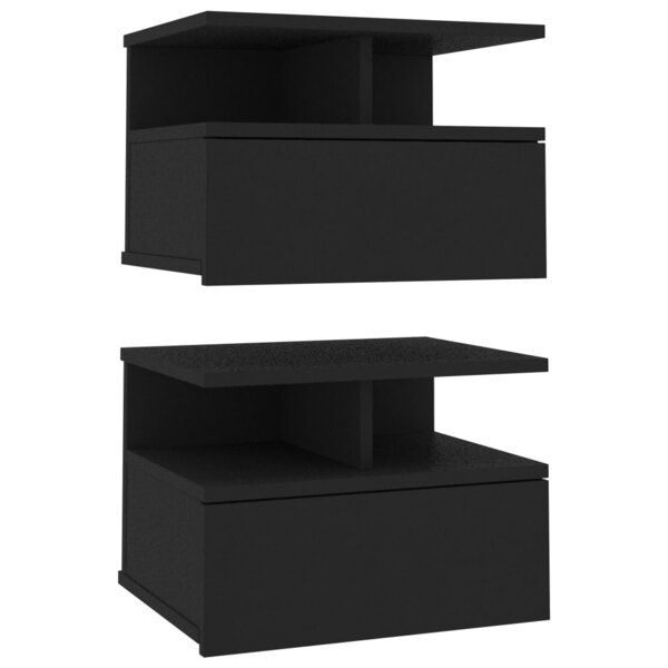 vidaXL Tables de chevet flottantes 2 Pièces Noir Bois d'ingénierie