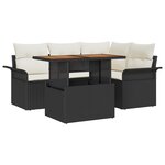 vidaXL Ensemble de salle à manger jardin 5 pièces avec coussins en rattan noir