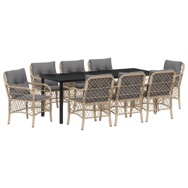 vidaXL Ensemble de salle à manger de jardin de 9 pièces avec coussins beige poly rattan