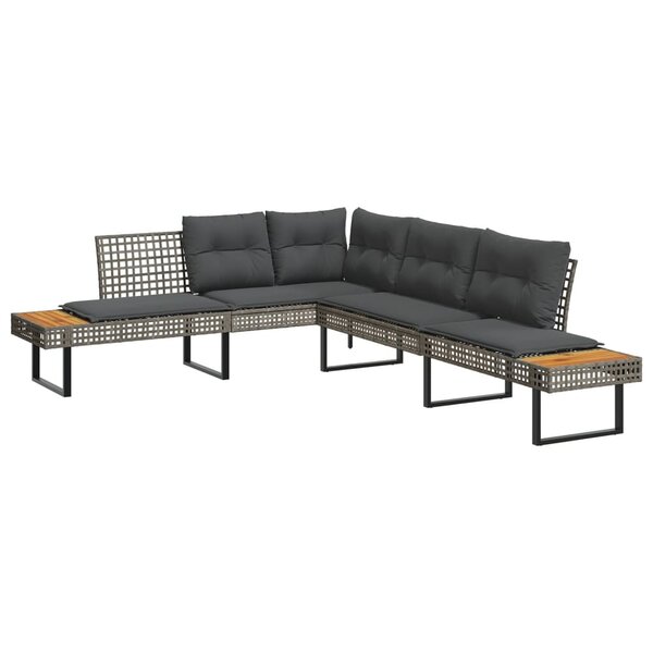 vidaXL Canapé de jardin avec coussins en forme de L gris rotin acacia