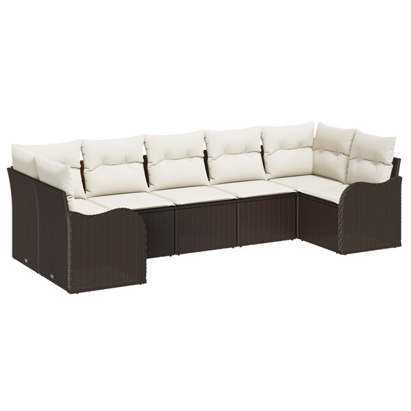 Ensemble de Canapés de Jardin 7 Pièces avec Coussins Poly Rattan Marron