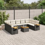 vidaXL Salon de jardin 10 Pièces avec coussins noir résine tressée