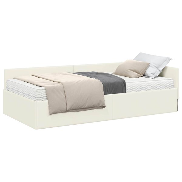 vidaXL Cadre de lit d'angle avec matelas Autre 2 Pièces Crème Velours