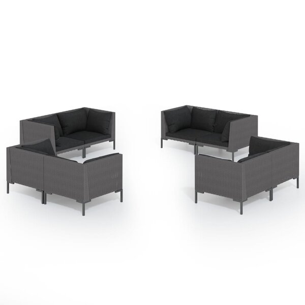 vidaXL Salon de jardin 8 Pièces avec coussins Résine tressée Gris foncé