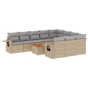 vidaXL Salon de jardin 11 Pièces avec coussins beige résine tressée