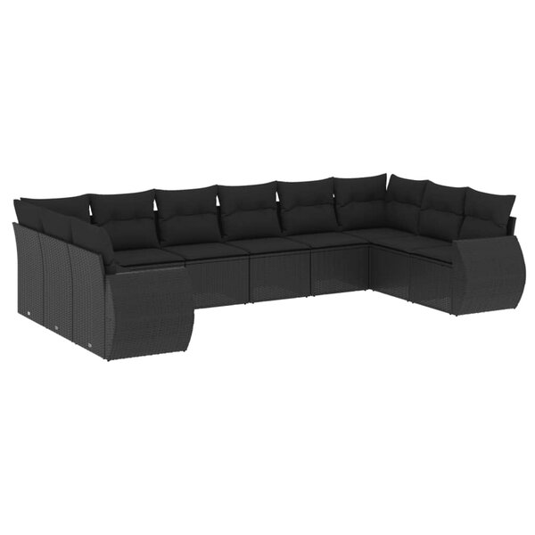 vidaXL Salon de jardin 10 Pièces avec coussins noir résine tressée