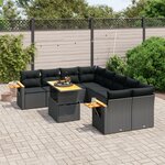 vidaXL Salon de jardin 9 Pièces avec coussins noir résine tressée
