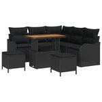 Ensemble de 8 pièces de canapé de jardin avec coussins en rotin poly noir acacia