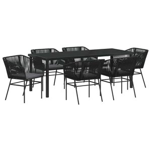 vidaXL Ensemble de salle à manger pour jardin avec coussin 7 Pièces Noir