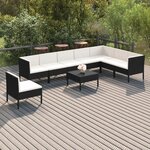 vidaXL Salon de jardin 9 Pièces avec coussins Résine tressée Noir