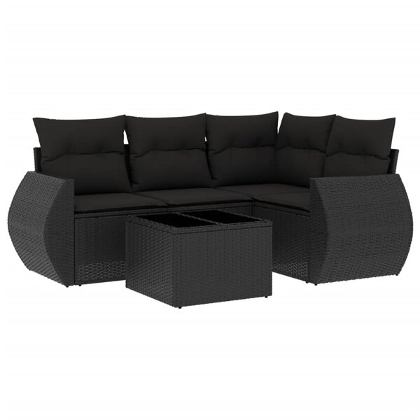 vidaXL Salon de jardin 5 Pièces avec coussins noir résine tressée
