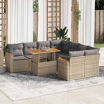 vidaXL Salon de jardin avec coussins 9 Pièces beige résine tressée acacia